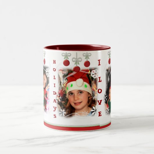 カスタムな写真及び文字のクリスマスのコーヒー・マグ ツートーンマグカップ (中央)