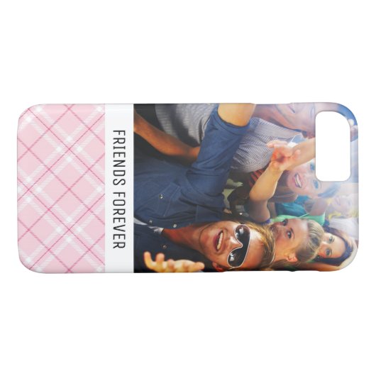カスタムな写真及び文字の淡いピンクの格子縞 Case-Mate iPhoneケース (裏面(横))