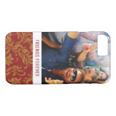 カスタムな写真及び文字の赤および金ゴールドの花柄パターン Case-Mate iPhoneケース (裏面(横))