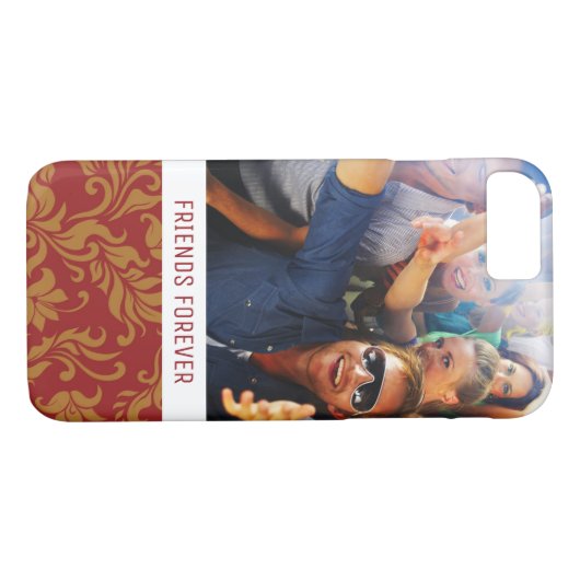 カスタムな写真及び文字の赤および金ゴールドの花柄パターン Case-Mate iPhoneケース (裏面(横))