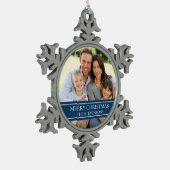 カスタムな写真家族のクリスマスのオーナメント スノーフレークピューターオーナメント (左)