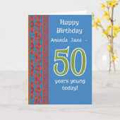 カスタムな前部赤い分野ケシの第50バースデー・カード カード (黄色い花)