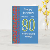 カスタムな前部赤い分野ケシの第90バースデー・カード カード (黄色い花)