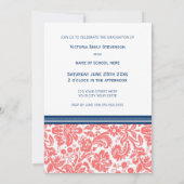 カスタムな卒業のパーティの招待状の珊瑚の青 招待状 (裏面)