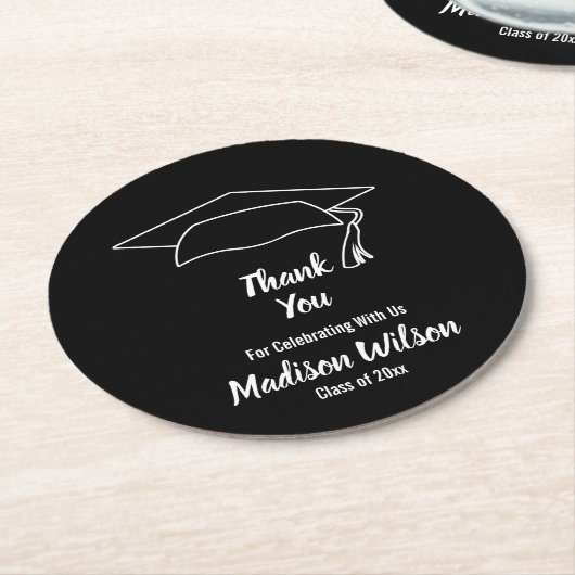 カスタムな卒業は感謝していしています ラウンドペーパーコースター (アングル)