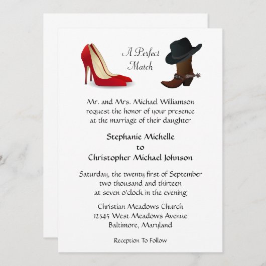 カスタムな国のカウボーイ・ブーツのハイヒールの結婚 招待状 (正面/裏面)