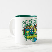 カスタムな地球の子供は、あなたの名前を加えます! ツートーンマグカップ (正面左)