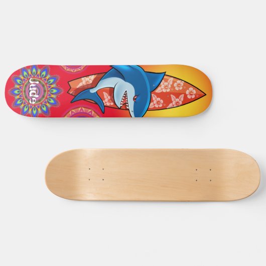 カスタムな夏の鮫の波の曼荼羅のスケートボード。 赤い スケートボード (横)