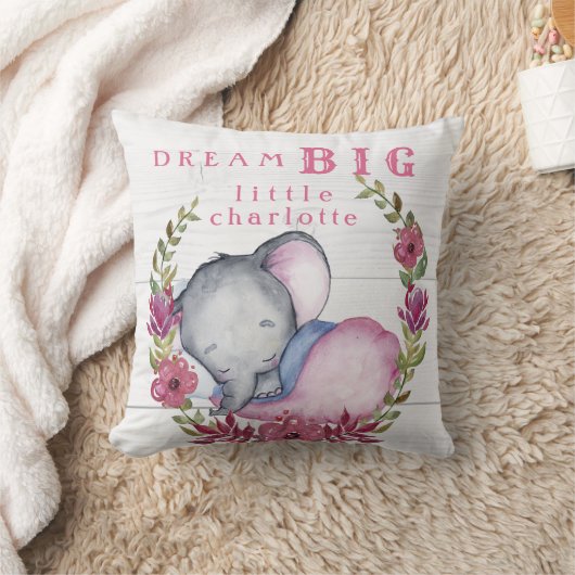 カスタムな夢の大きく小さい1つの象のかわいいピンク クッション (ブランケット)