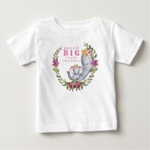 カスタムな夢の大きく小さい1象のピンクの花柄 ベビーTシャツ
