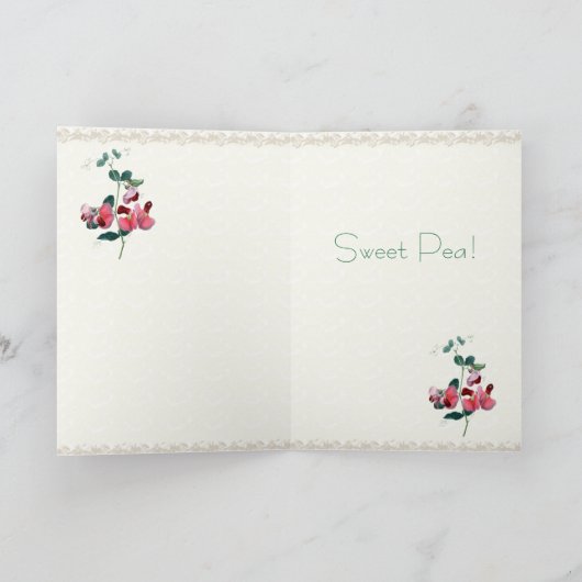 カスタムな大事な行事のピンクのスイートピーカード カード (内部)