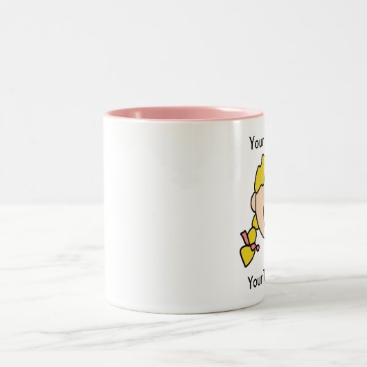 カスタムな女の子のカスタマイズ可能なブロンドのブレードのマグ- ツートーンマグカップ (中央)