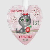 カスタムな女の赤ちゃん猫の初めてのクリスマスのオーナメント オーナメント (正面)