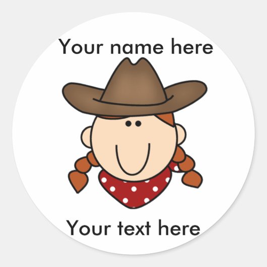 カスタムな女性のカーボーイの赤のステッカー ラウンドシール (正面)