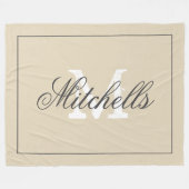 カスタムな姓のモノグラムの特大ベージュ色 フリースブランケット (正面(横))