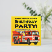 カスタムな子供の赤い普通消防車の誕生会 招待状 (スタンド正面)