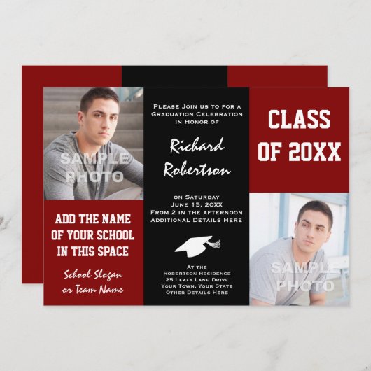 カスタムな学校はクラスのアスリートの卒業を着色します 招待状 (正面/裏面)
