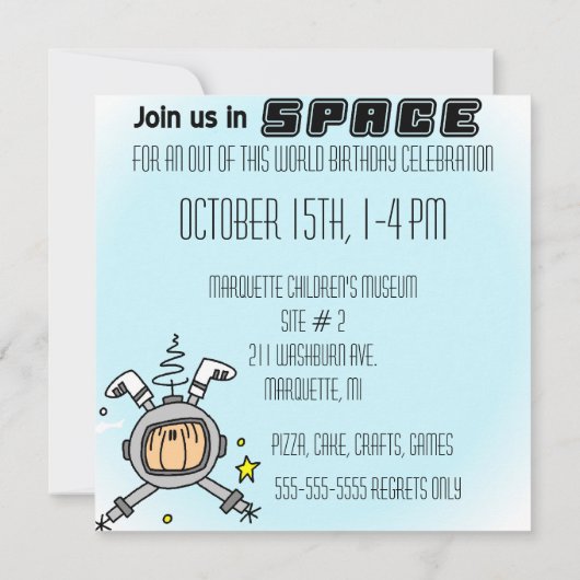カスタムな宇宙飛行士は誕生日の招待を発破を掛けます 招待状 (裏面)