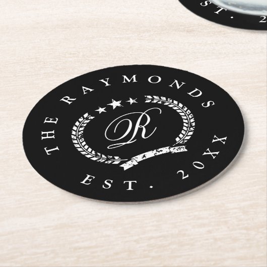 カスタムな家族の姓のヴィンテージの頂上の紙のコースター ラウンドペーパーコースター (アングル)