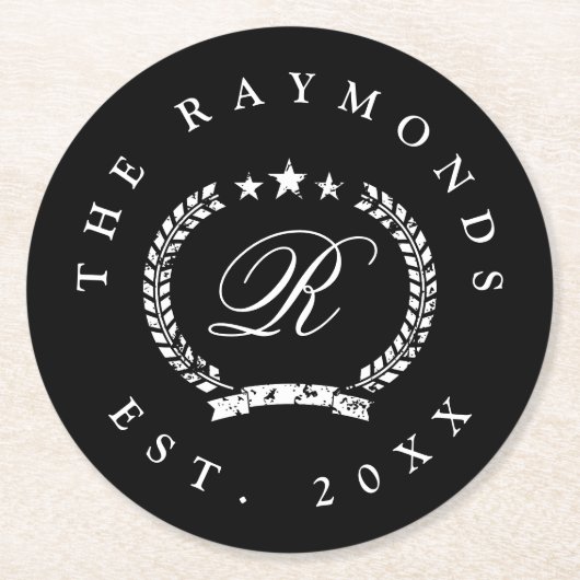 カスタムな家族の姓のヴィンテージの頂上の紙のコースター ラウンドペーパーコースター (正面)