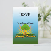 カスタムな家族会、日曜日光線が付いている緑の木 出欠カード (スタンド正面)