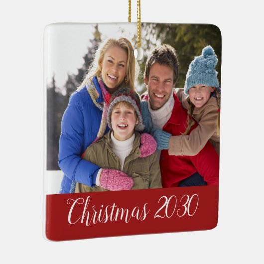 カスタムな家族写真の日付のクリスマスの休日 セラミックオーナメント (右)