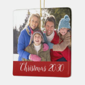 カスタムな家族写真の日付のクリスマスの休日 セラミックオーナメント (左)