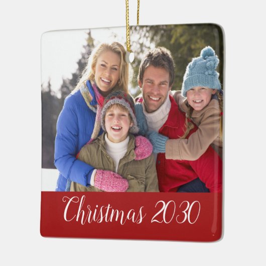 カスタムな家族写真の日付のクリスマスの休日 セラミックオーナメント (左)