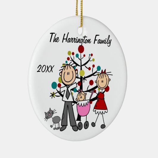 カスタムな家族親、女の赤ちゃん、猫のオーナメント セラミックオーナメント (右)