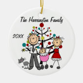 カスタムな家族親、女の赤ちゃん、猫のオーナメント セラミックオーナメント (正面)