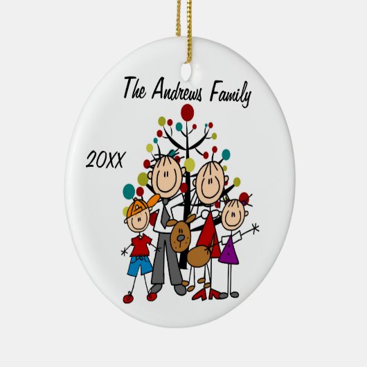 カスタムな家族親、男の子、女の子、犬のオーナメント セラミックオーナメント (右)