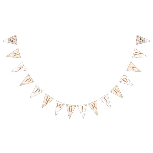 カスタムな年齢のぼろぼろのピンクのバラのつぼみの写真のパーティーの旗 バンティングフラッグ (全)