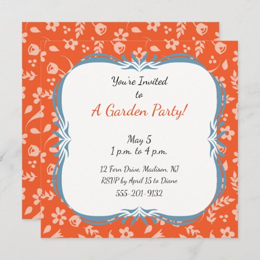 カスタムな庭のパーティの招待状のオレンジの花柄 招待状 (正面/裏面)