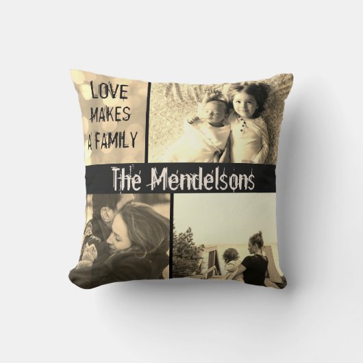 カスタムな愛は家族写真のコラージュを作ります クッション (正面)
