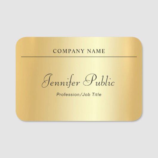 カスタムな手書きの原稿のモダンでエレガントな金ゴールド 名札 (正面)