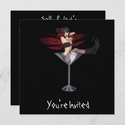 カスタムな招待-赤い翼の妖精のマルティーニガラス 招待状 (正面/裏面)