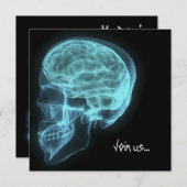 カスタムな招待-青いネオン側面図のX線のスカル 招待状 (正面/裏面)