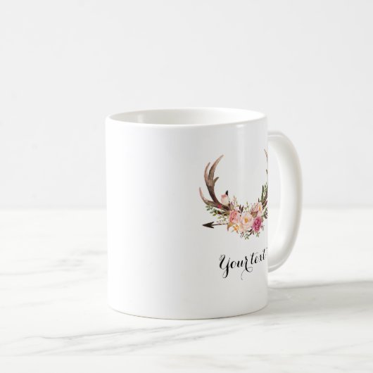 カスタムな文字が付いている花の枝角のマグ コーヒーマグカップ (正面右)