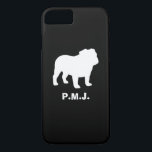 カスタムな文字が付いている英国のブルドッグのシルエット iPhone 8/7ケース<br><div class="desc">犬の恋人のデザインのJenn&#39で全体の選択は買物をします; sの落書きの世界。</div>