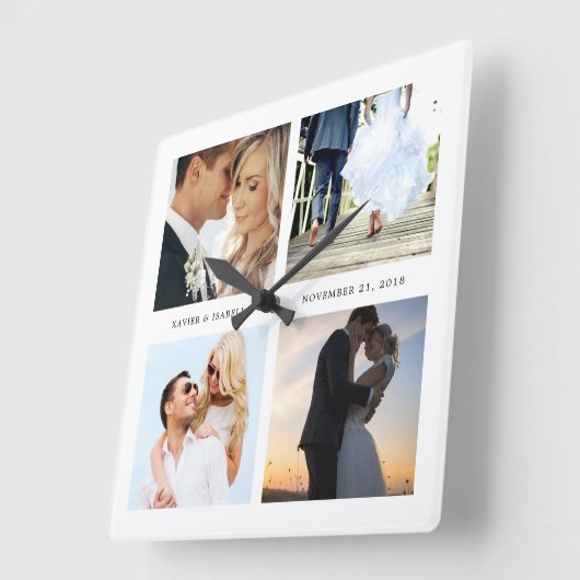 カスタムな文字が付いている4つの写真のコラージュ スクエア壁時計 (傾斜)