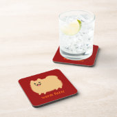 カスタムな文字との"暖かく曖昧な"かわいいポメラニア犬 コースター (右側)