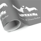 カスタムな文字と結婚しているペンブロークのウェールズのコーギー ラッピングペーパー (ロールコーナー)