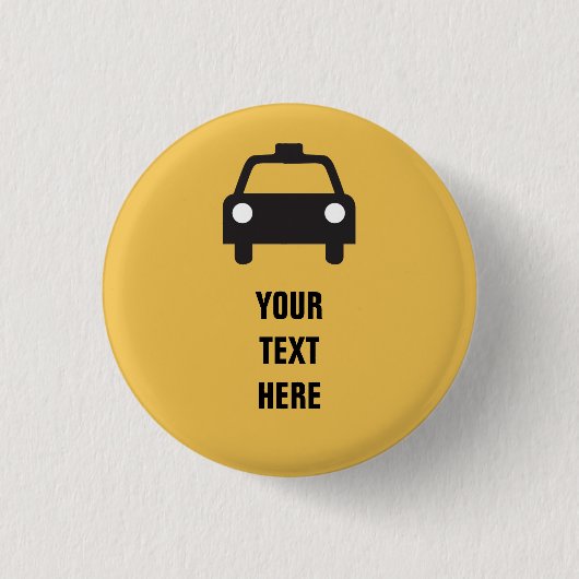 カスタムな文字の交通機関が付いているタクシーアイコン 缶バッジ (正面)
