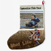 カスタムな文字の写真のオートバイの人の男の子のスポーツ ラージクリスマスストッキング (裏面)