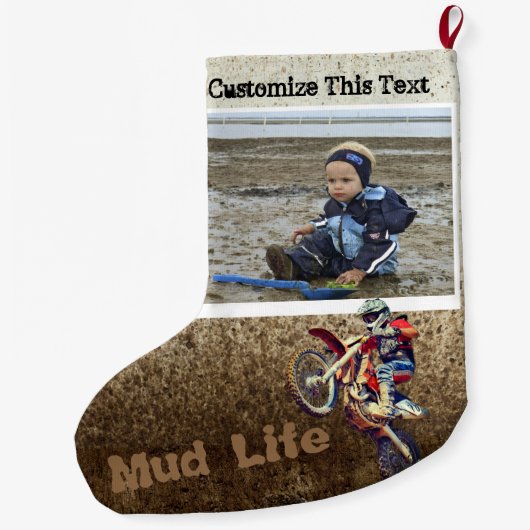 カスタムな文字の写真のオートバイの人の男の子のスポーツ ラージクリスマスストッキング (裏面)