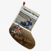 カスタムな文字の写真のオートバイの人の男の子のスポーツ ラージクリスマスストッキング (正面 (吊り時))