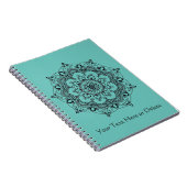 カスタムな文字の青緑のHennaの花の曼荼羅 ノートブック (右側)