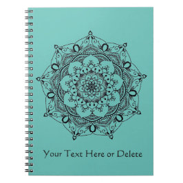 カスタムな文字の青緑のHennaの花の曼荼羅 ノートブック