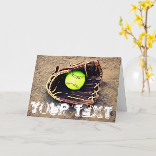 カスタムな文字のFastpitchのソフトボールの挨拶状 カード (黄色い花)