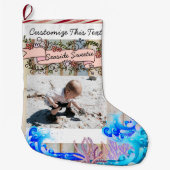 カスタムな文字または写真のビーチの島の海岸の海 ラージクリスマスストッキング (正面)